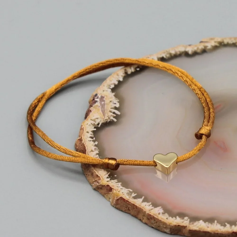 Jewelry heart brown gold string bracelet adjustable fashion delicate brand new